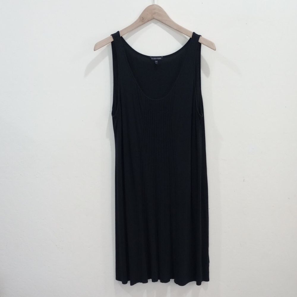 Eileen Fisher Black Scoop Neck Sleeveless Tank Silk Midi Dress, Size L